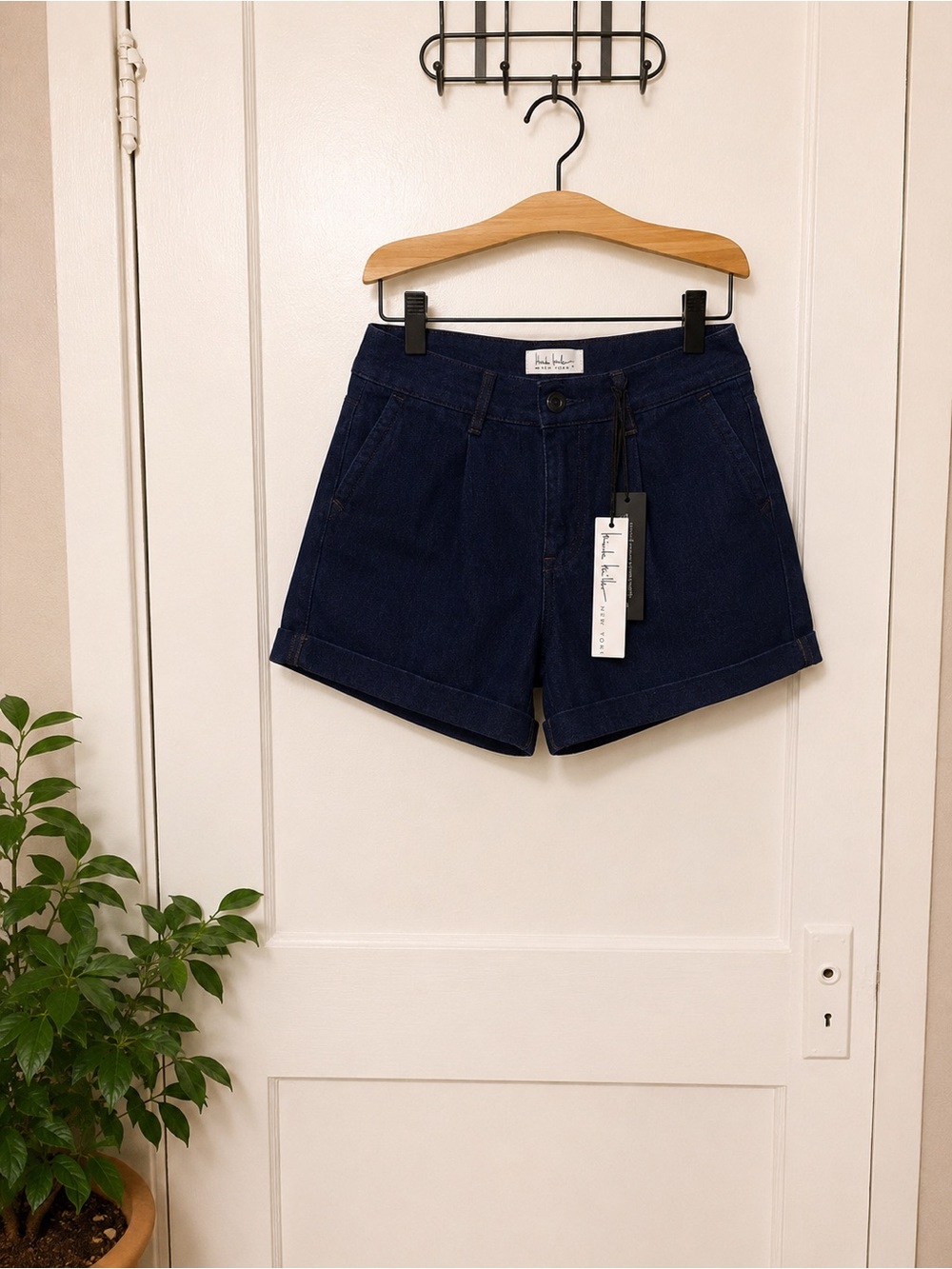 Nicole Miller Dark Indigo Denim High-Rise Cuffed Shorts